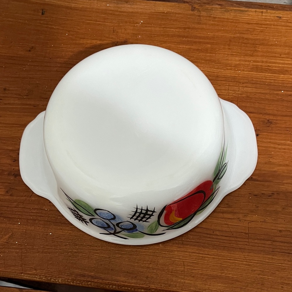 Fire King White Milk Glass Dish Hand painted by Gay Fad Fruit - Picture 5 of 9